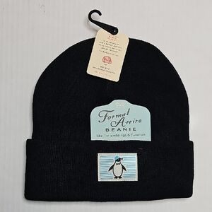 Blue Q Knit Beanie Formal Attire Black Beanie with Penguin Patch